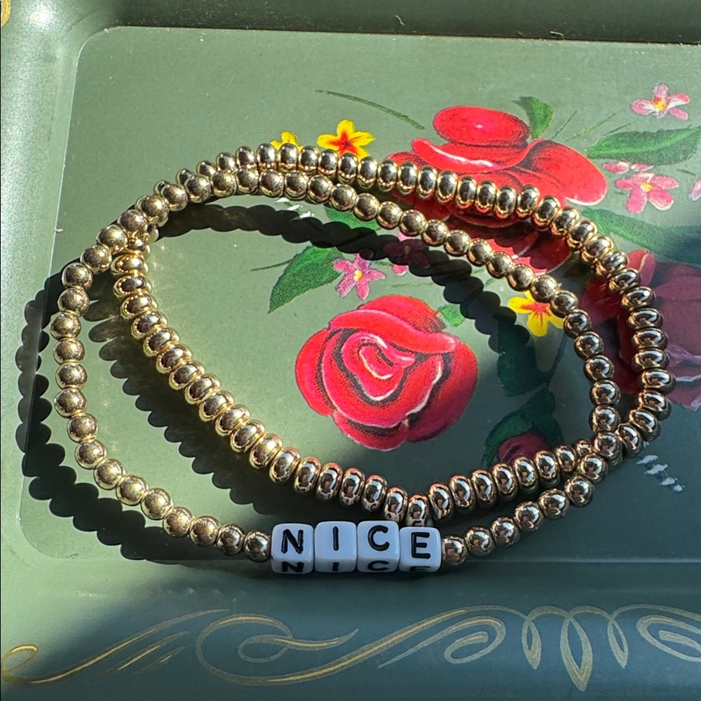 🛍️Gold Beaded Bracelet with 'Nice' Letter Beads🛍️